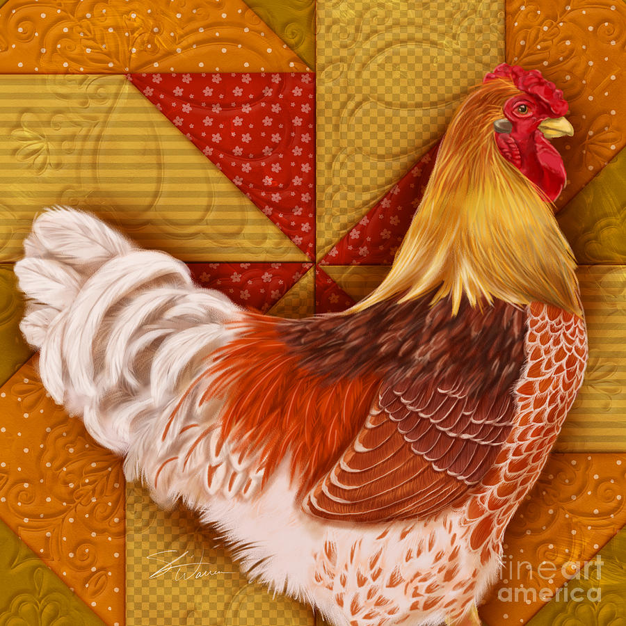 Rooster on a Quilt II Mixed Media by Shari Warren