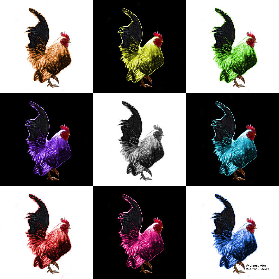 Rooster Pop Art- 4602 - v2 -  M - Modern Animal Art Digital Art by James Ahn