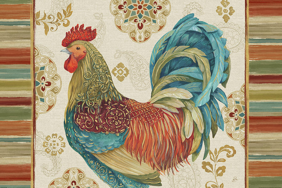 Rooster Painting - Rooster Rainbow IIa by Daphne Brissonnet