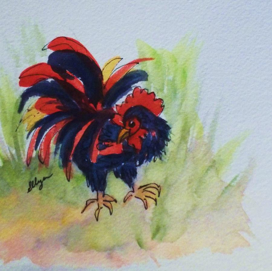 Rooster Painting - Rooster - Red and Black Rooster by Ellen Levinson