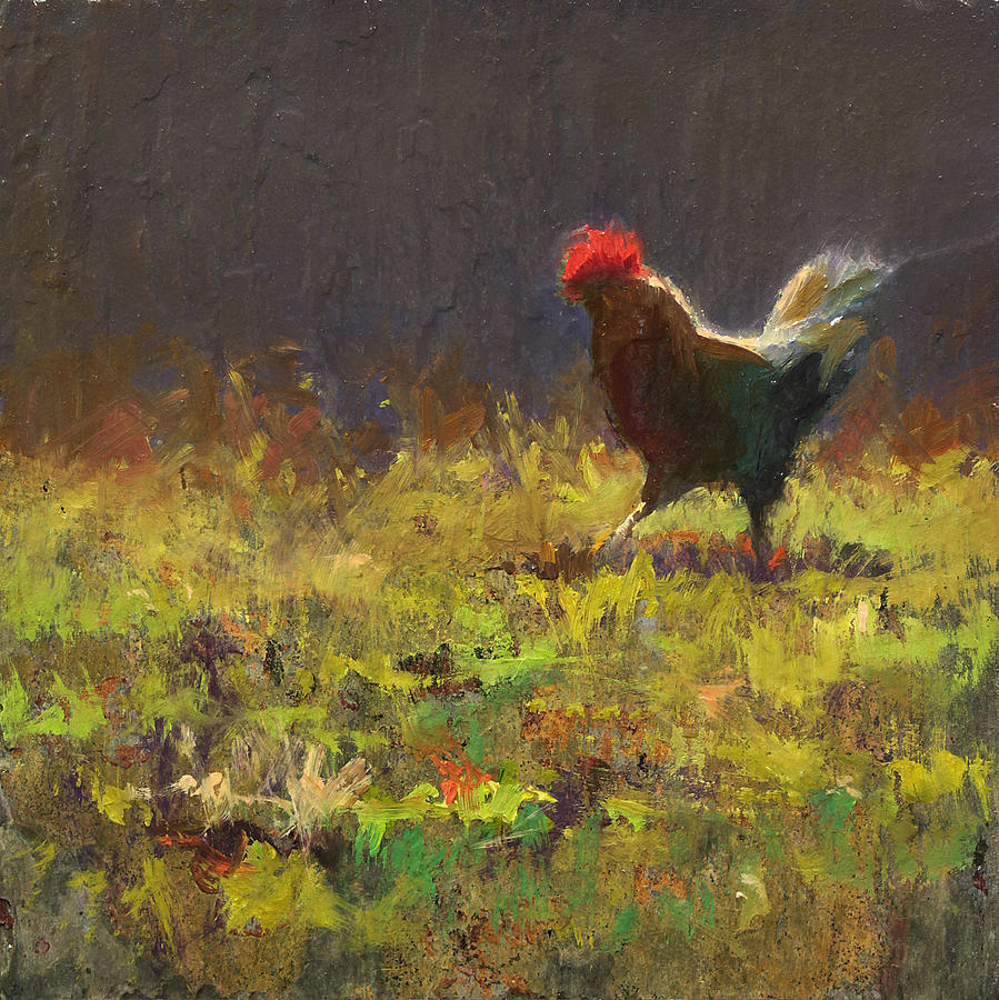 Rooster Painting - Rooster Strut - Impressionistic Chicken Landscape - Abstract Farm Art - Chicken Art - Farm Decor by K Whitworth