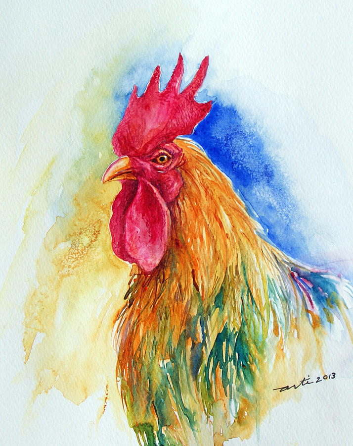 Rooster_Green Painting by Arti Chauhan