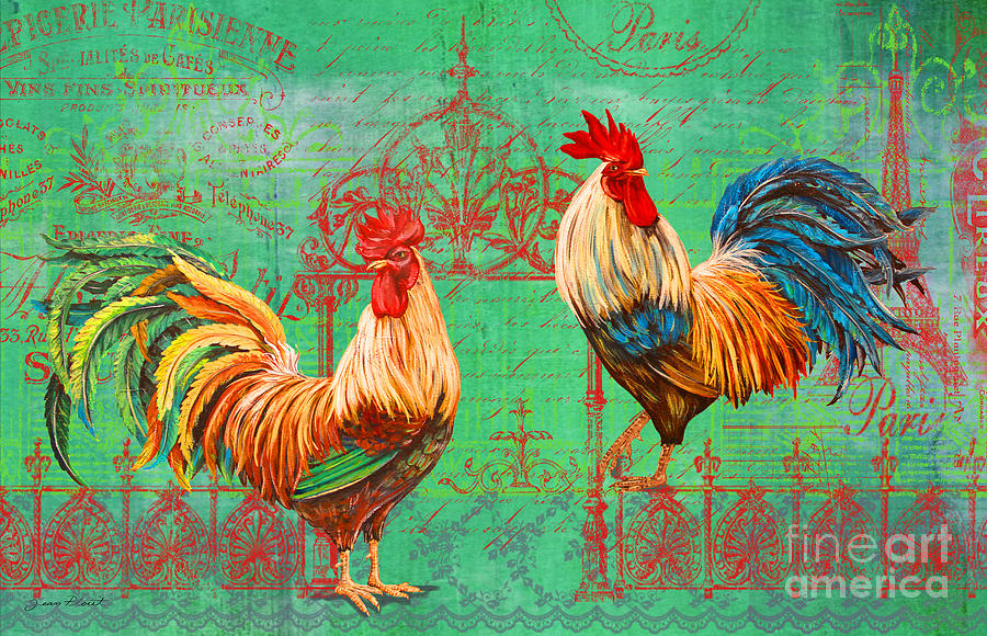 Roosters at Heavens Gate Painting by Jean Plout