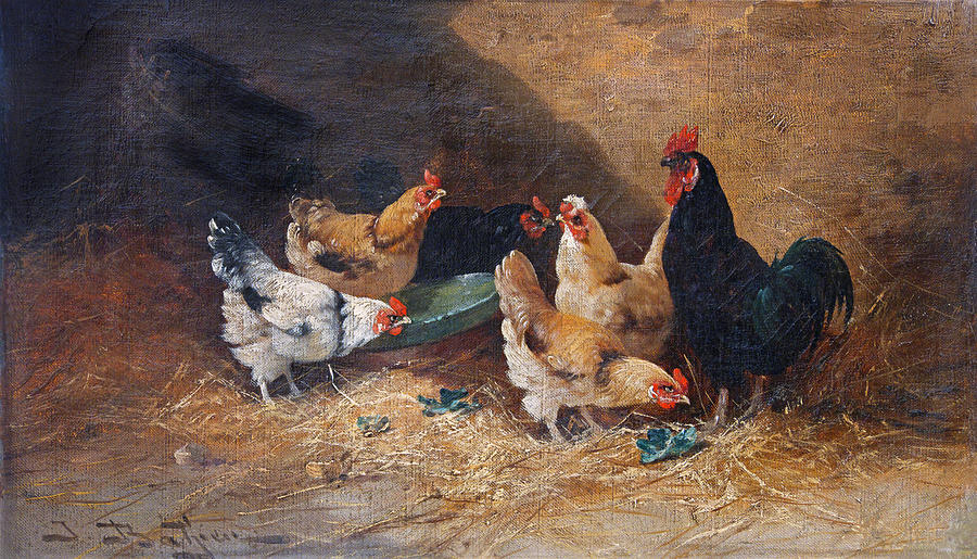 Roosters Circa 1880 Painting