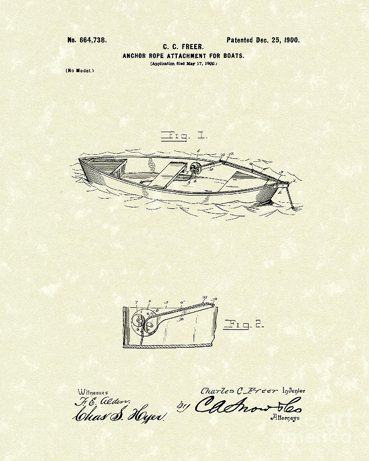 Rope Attachment 1900 Patent Art Drawing by Prior Art Design