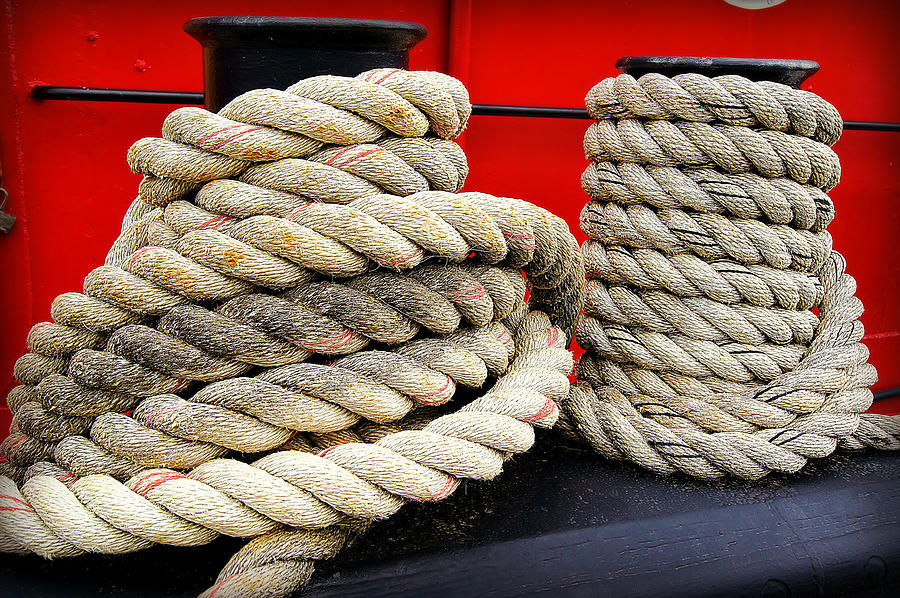 Lake Michigan Photograph - Ropes of The Big Red Tug by Carol Toepke