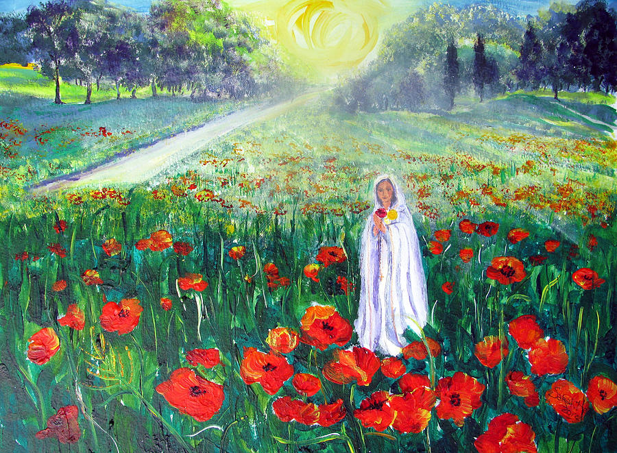 Rosa Mistica with Poppies Painting by Sarah Hornsby