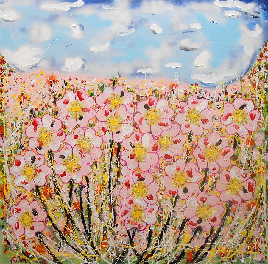 Rosa Ruby Flower Garden Painting by GH FiLben