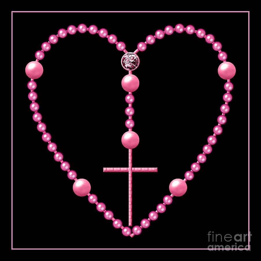 Rosary with Pink and Purple Beads Digital Art by Rose Santuci-Sofranko