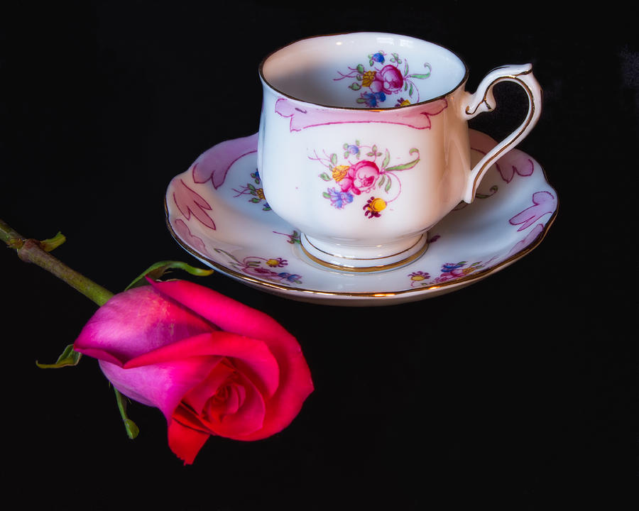 Tea Photograph - Rose and Tea Cup by Lindley Johnson