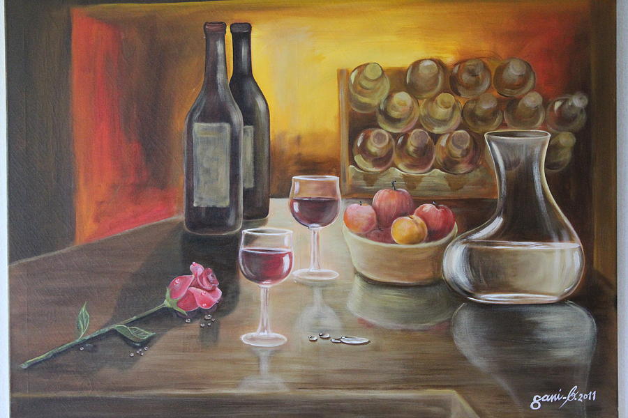 Still Life Painting - Rose and Wine by Gani Banacia