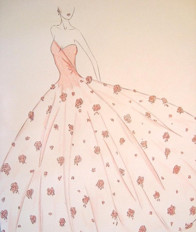 Rose Ball Gown Drawing by Christine Corretti