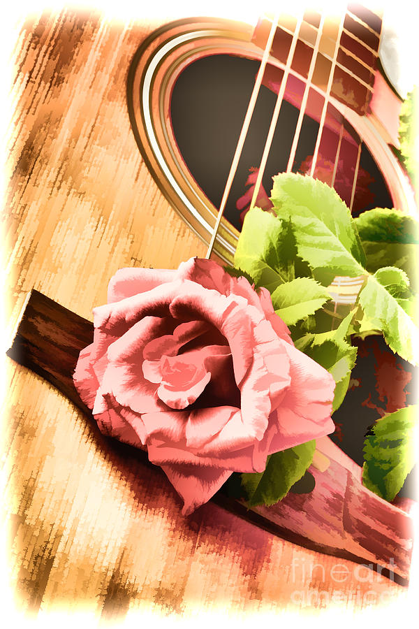 Rose Bloom flower on Guitar Painting in Color 3261.02 Painting by M K Miller