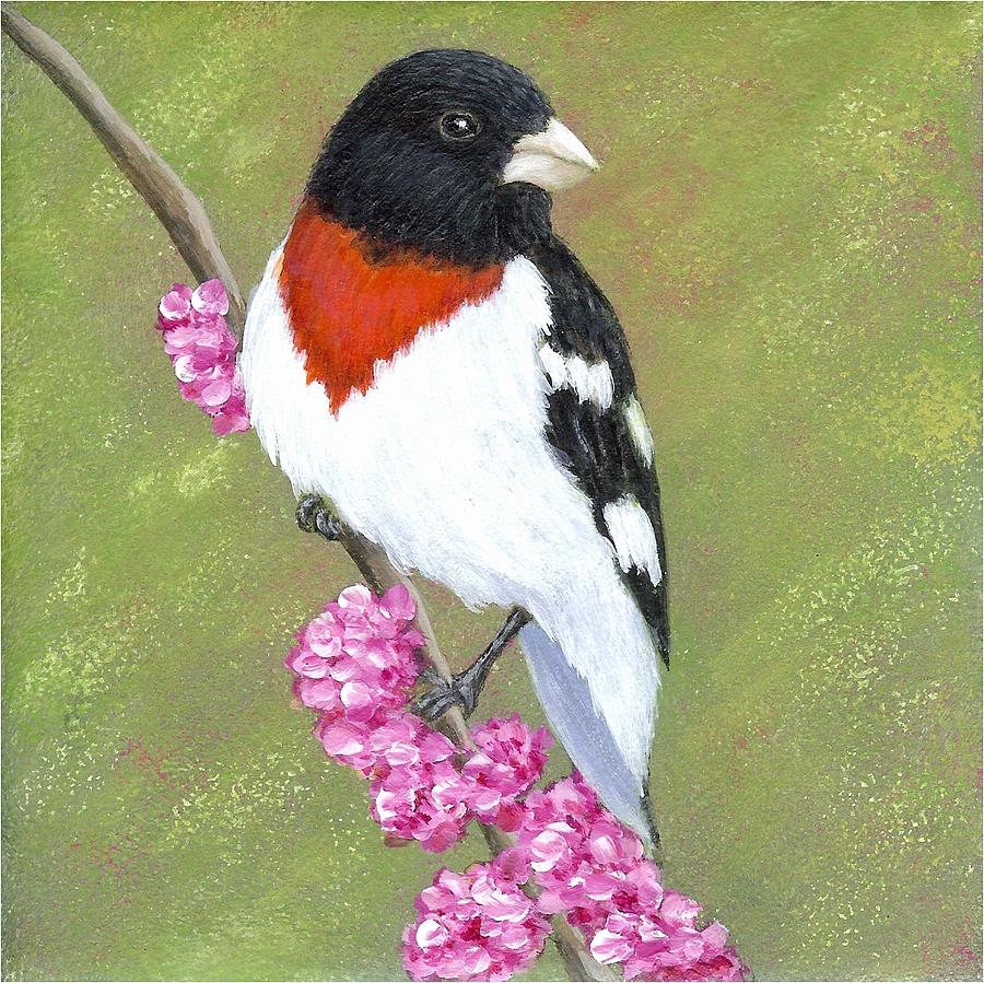 rose breasted grosbeak painting