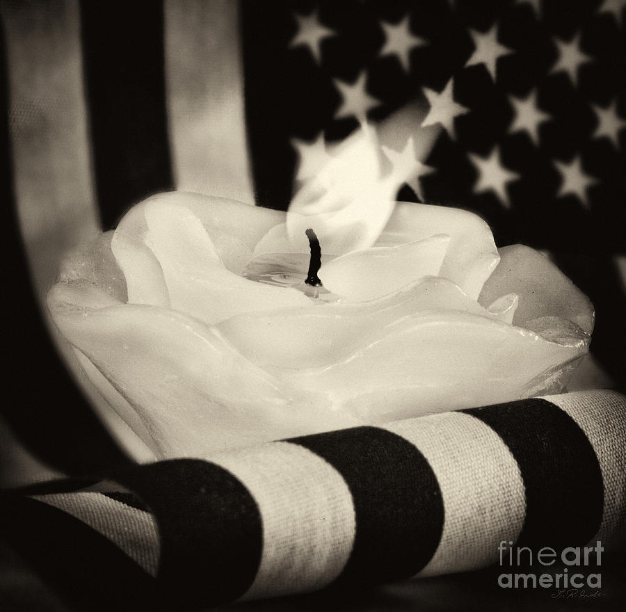 Rose Candle on American Flag Photograph by Iris Richardson