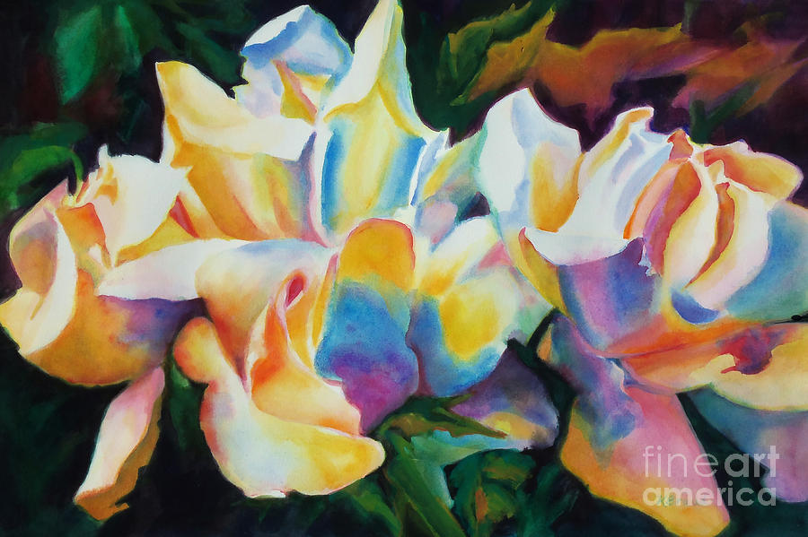 Rose Cluster Half Painting by Kathy Braud