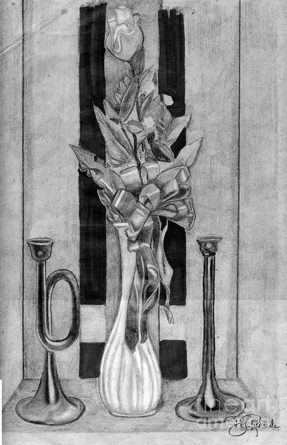Rose in a Vase Drawing by Bill Richards