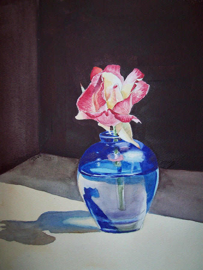 Still Life Painting - Rose in the Blue Vase II by Irina Sztukowski