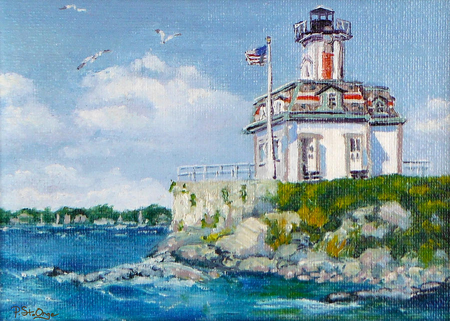Rose Island Lighthouse- Breezy Day Painting by Pat St Onge