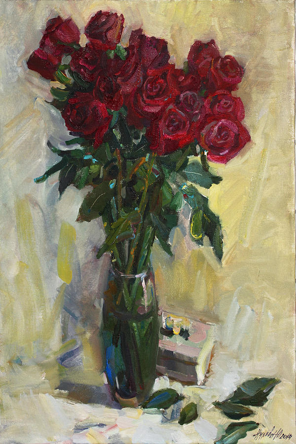 Rose to the birthday Painting by Juliya Zhukova