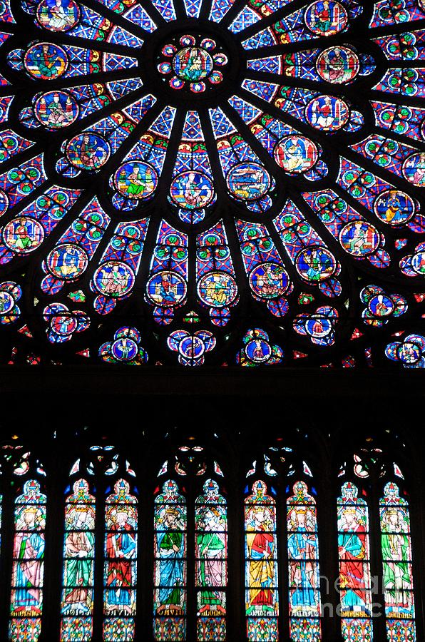 Paris Photograph - Rose Window . Famous stained glass window inside Notre Dame Cathedral. Paris by Bernard Jaubert