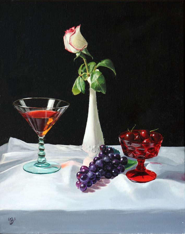 Rose wine and fruit Painting by Glenn Beasley