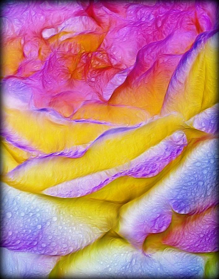 Rose with dew drops in candy colors Digital Art by Lilia S
