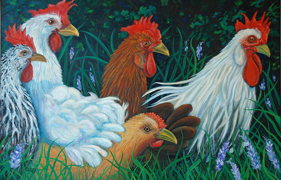 Rosebank Farm Chickens Painting by Dwain Ray