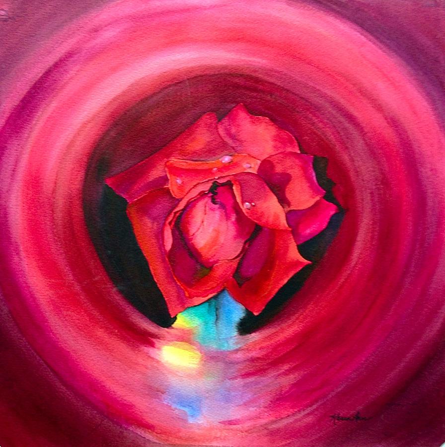 Rosebud in Red Painting by Karen Ann