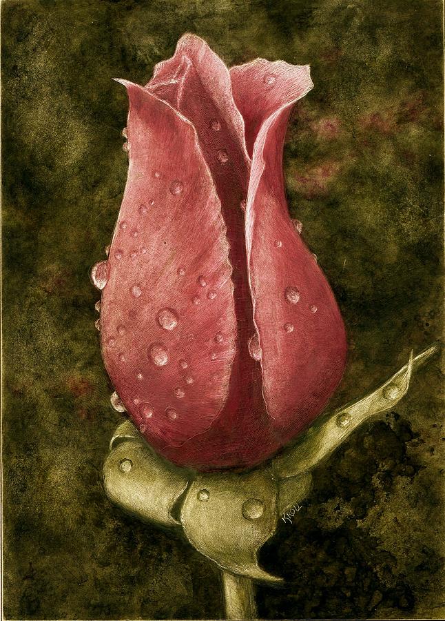 Rose Painting - Rosebud with Dew by Sue Kroll