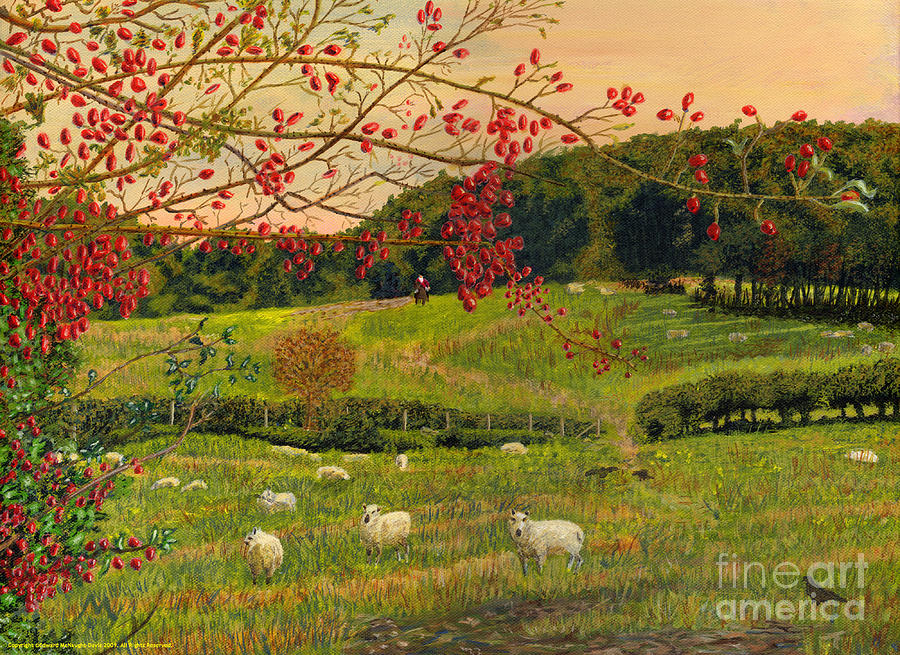 Rosehips Welsh Landscape Art Painting by Edward McNaught-Davis