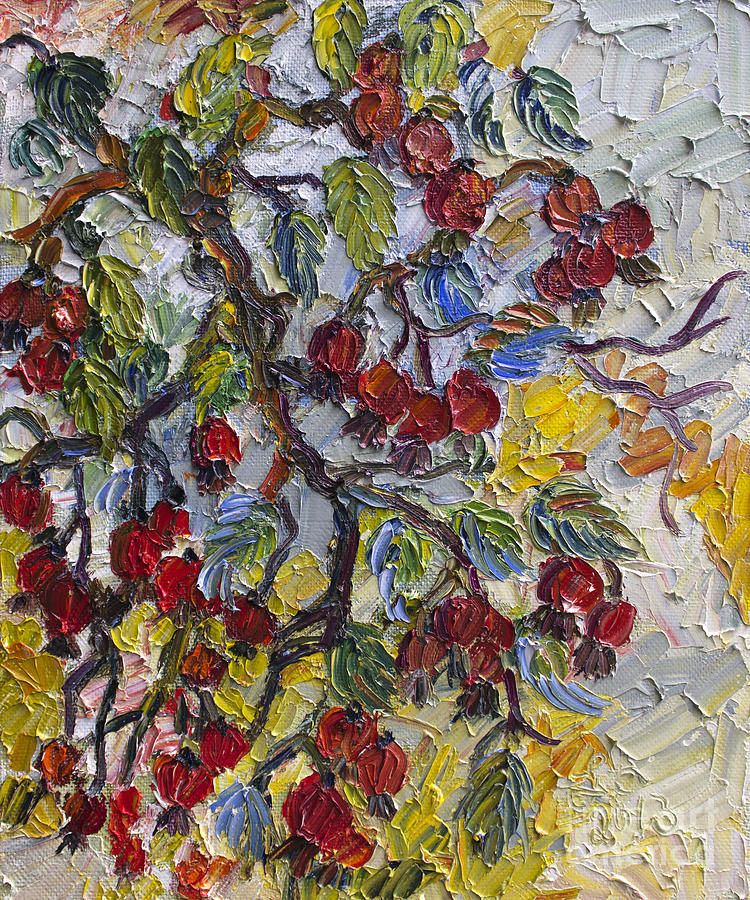 Rosehips Modern Impressionist Oil Painting Painting by Ginette Callaway