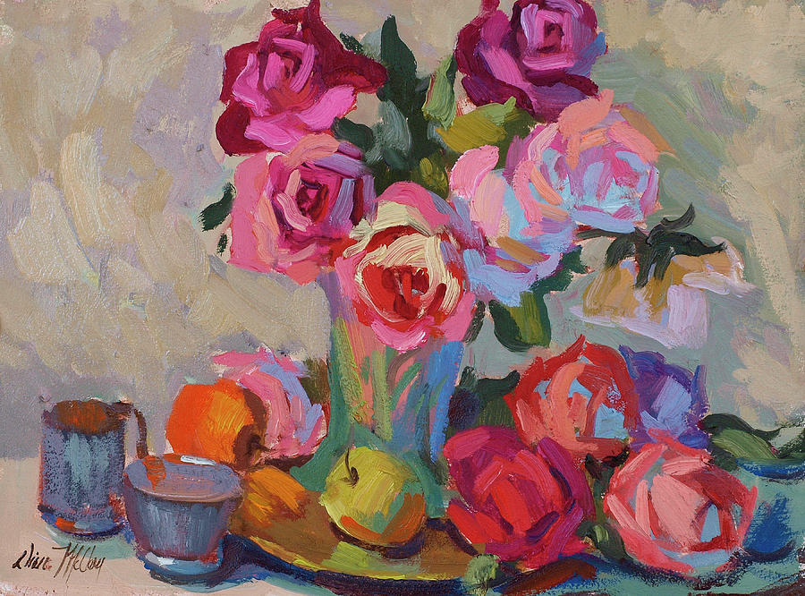 Rose Painting - Roses and Apples by Diane McClary