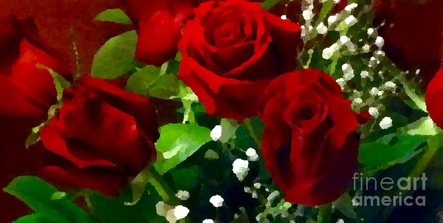 Roses and Baby Breaths  Digital Art by Gayle Price Thomas