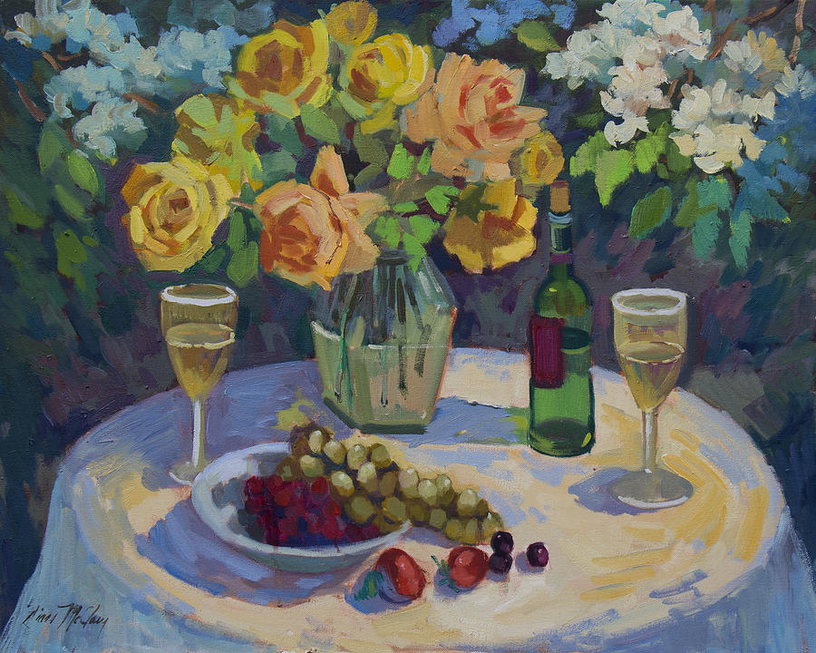 Roses and Chardonnay Painting by Diane McClary
