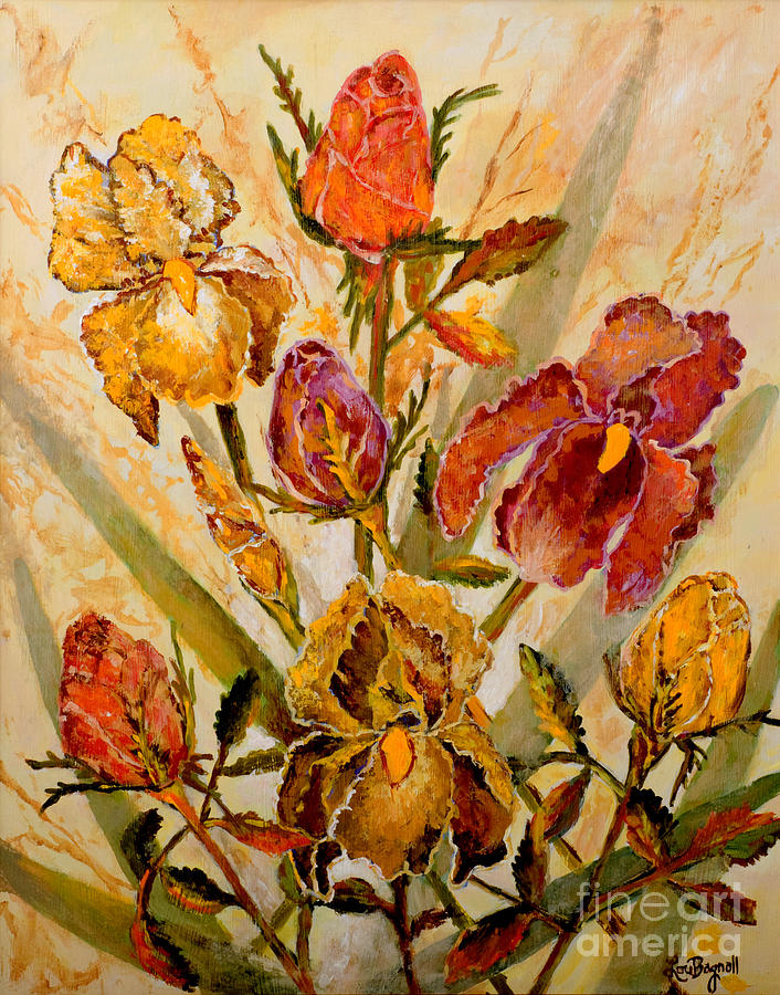Roses and Irises Painting by Lou Ann Bagnall