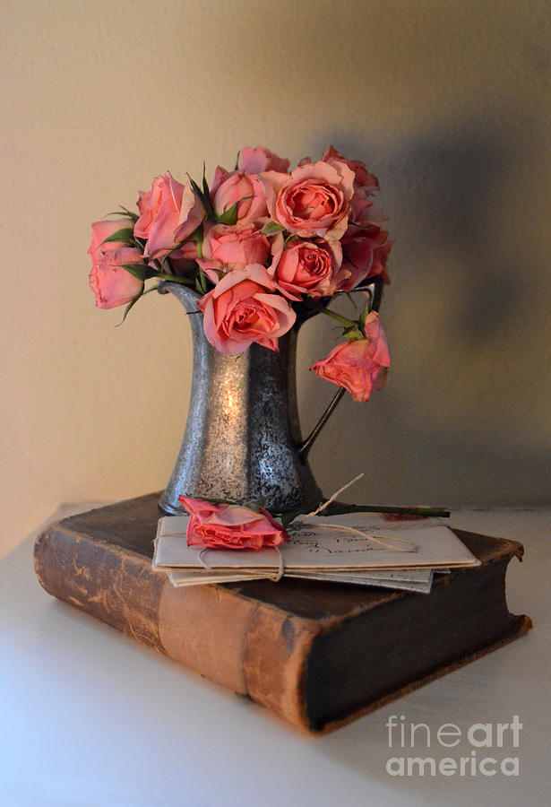Roses and Letters on a Vintage Book Photograph by Jill Battaglia