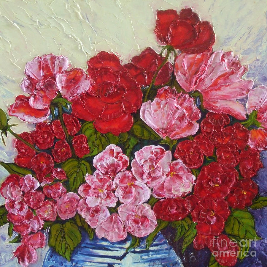 Roses and Peonies in a Vase Painting by Paris Wyatt Llanso