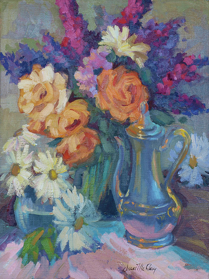Still Life Painting - Roses and Silver by Diane McClary