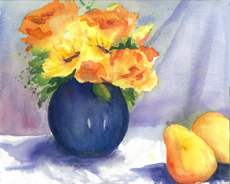 Roses and Sunflowers Painting by Maria Hunt