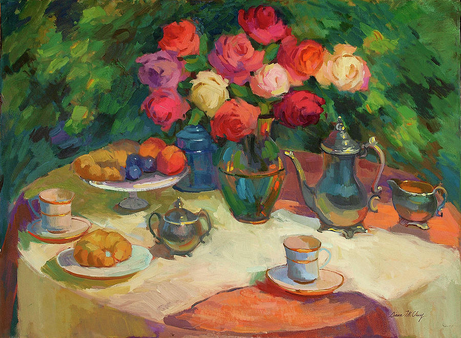 Roses and Tea Painting by Diane McClary