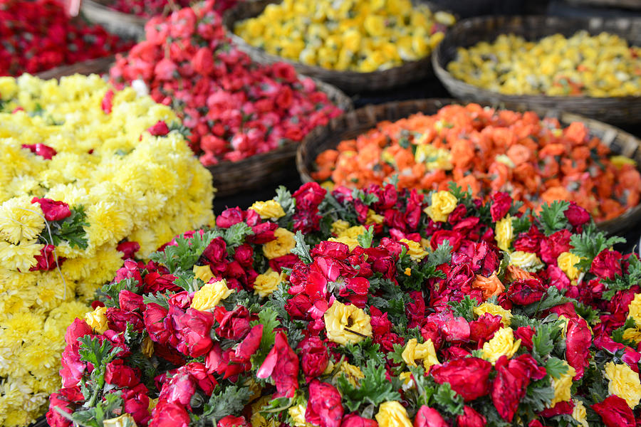 Roses for Sale at Indian Flower Market Photograph by Brandon Bourdages