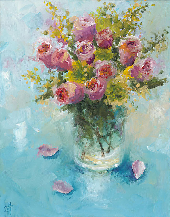 Rose Painting - Roses in a Glass Vase by Cari Humphry