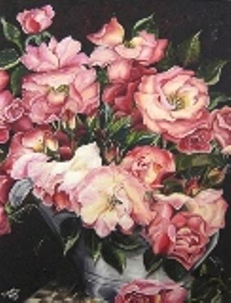 Roses in a watercan Painting by Karin  Dawn Kelshall- Best