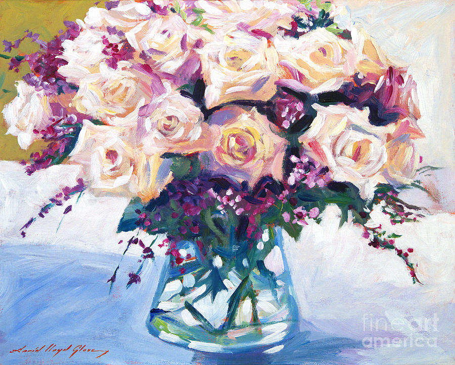 Roses In Glass Painting by David Lloyd Glover