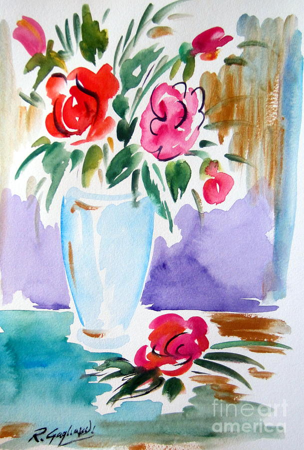 Roses in glass vase Painting by Roberto Gagliardi