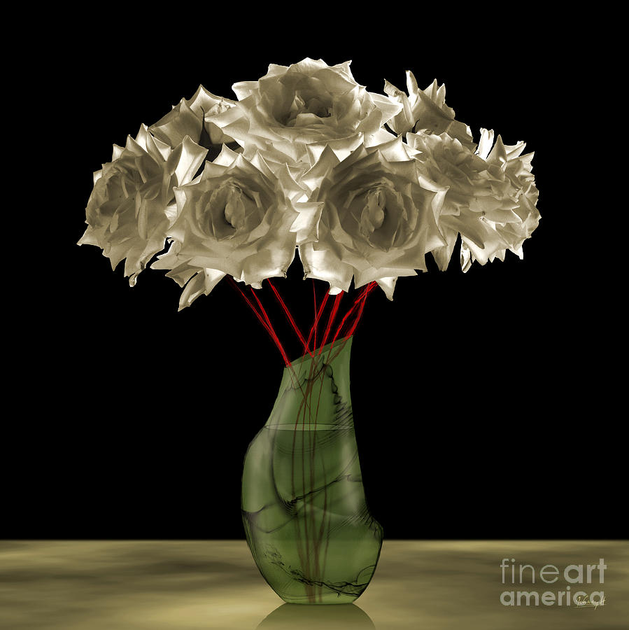 Roses in green vase Digital Art by Johnny Hildingsson