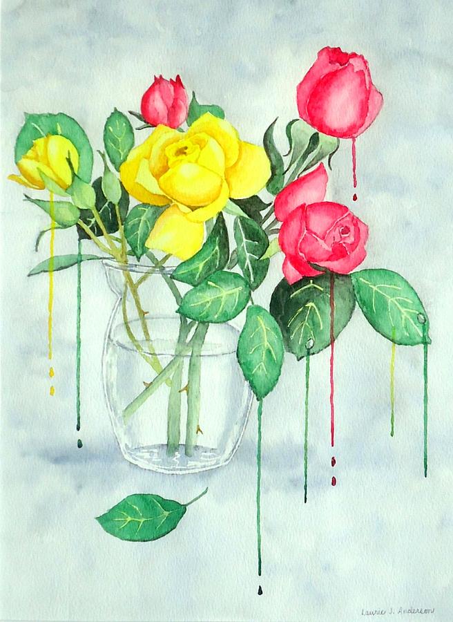 Roses in Vase Painting by Laurie Anderson