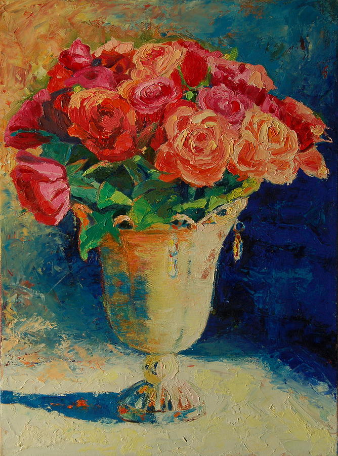 Roses In Wire Vase Painting by Thomas Bertram POOLE