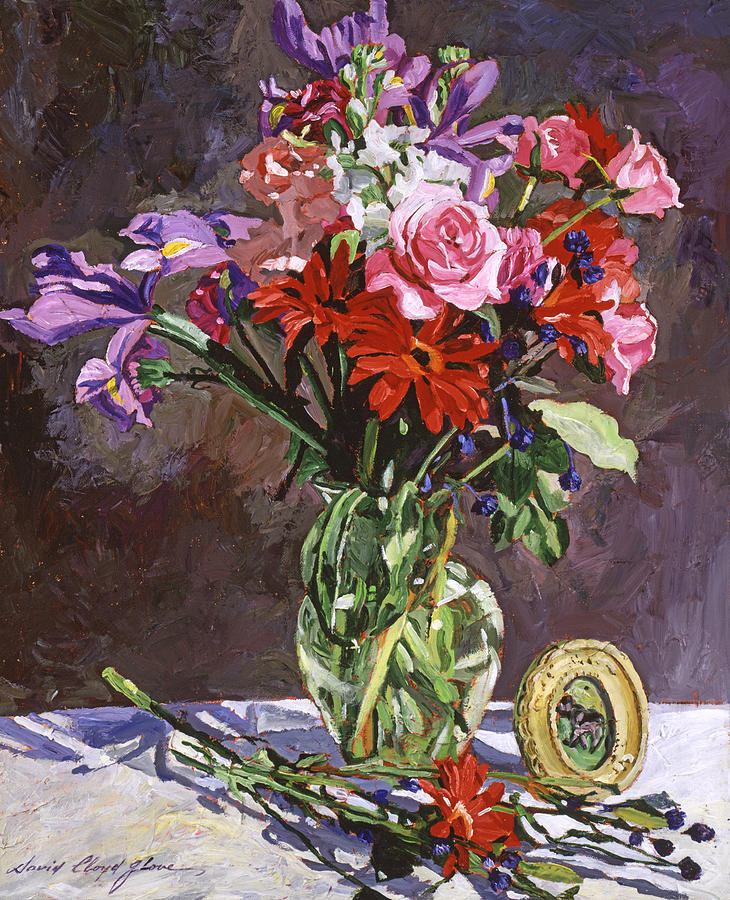 Roses Irises And Gerbras Painting by David Lloyd Glover